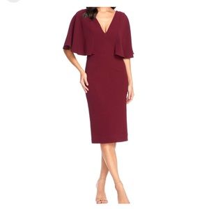 Dress the Population Burgundy Drape Shoulder Midi Dress